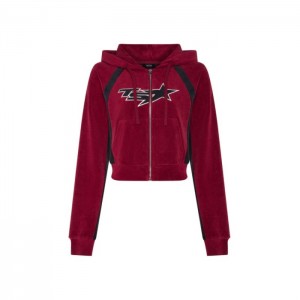 Trapstar TS-Star Contrast Panel Velour Hoodie Kapşonlu Kadın Bordo Türkiye | SD38-235