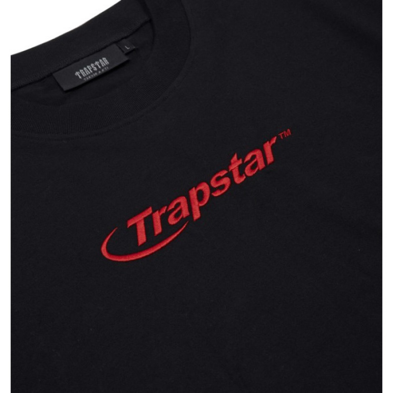 Trapstar Hyperdrive Embroidered Tee Tişört Erkek Siyah Kırmızı Türkiye | HZ98-258