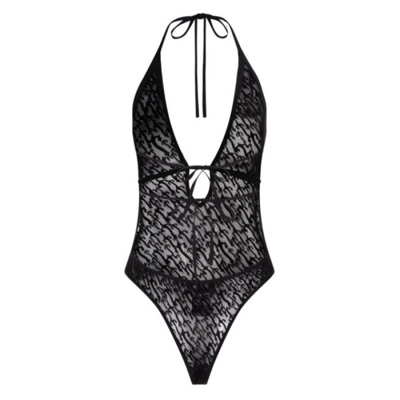 Trapstar Jacquard Mesh Halterneck Bodysuit Kadın Siyah Türkiye | FP57-683