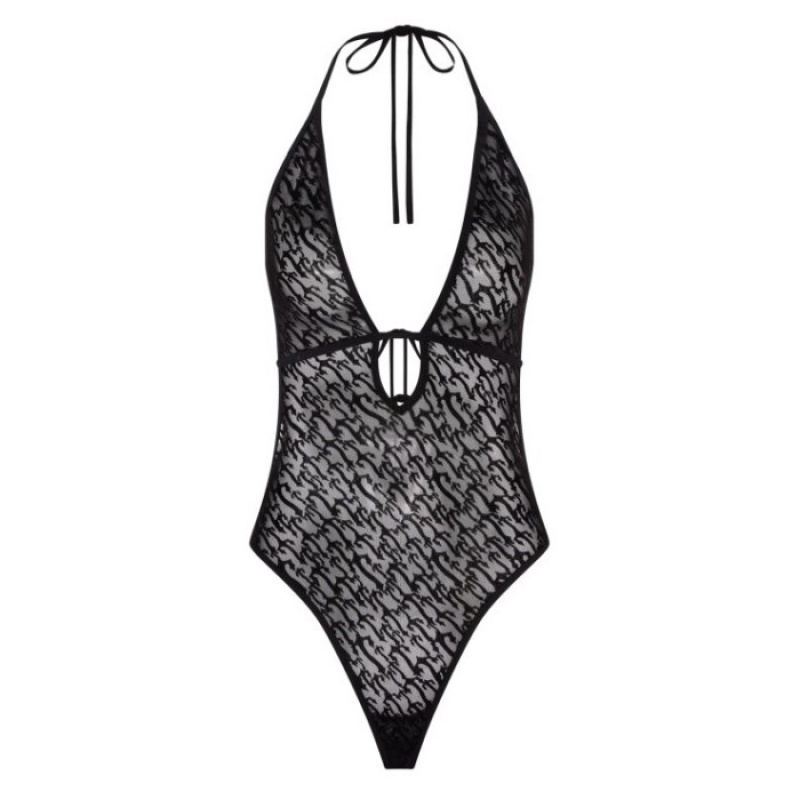 Trapstar Jacquard Mesh Halterneck Bodysuit Kadın Siyah Türkiye | FP57-683