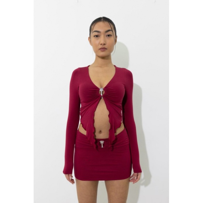 Trapstar Long Sleeve Wing Hem Bralette Üst Kadın Kırmızı Türkiye | IV30-172