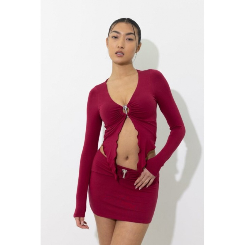 Trapstar Long Sleeve Wing Hem Bralette Üst Kadın Kırmızı Türkiye | IV30-172