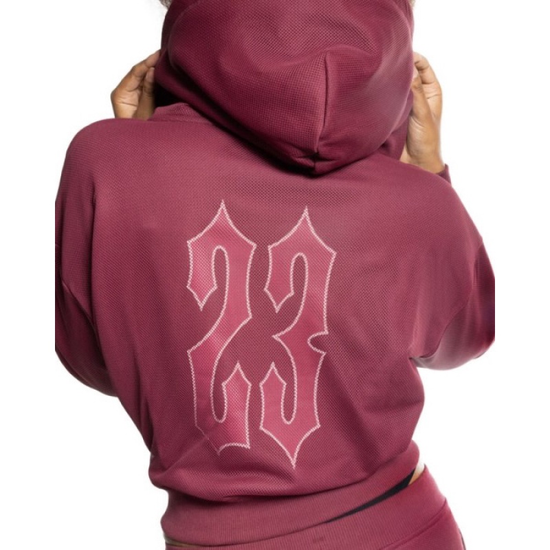 Trapstar Mesh Irongate Arch Hoodie Kapşonlu Kadın Bordo Türkiye | QT77-641