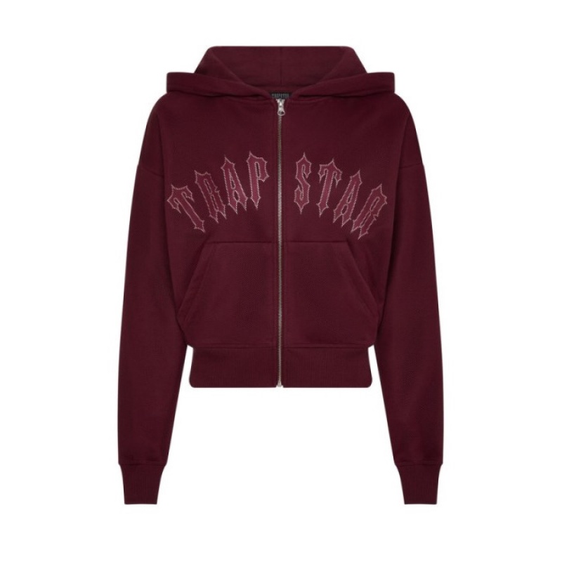 Trapstar Mesh Irongate Arch Hoodie Kapşonlu Kadın Bordo Türkiye | QT77-641