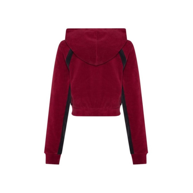 Trapstar TS-Star Contrast Panel Velour Hoodie Kapşonlu Kadın Bordo Türkiye | SD38-235