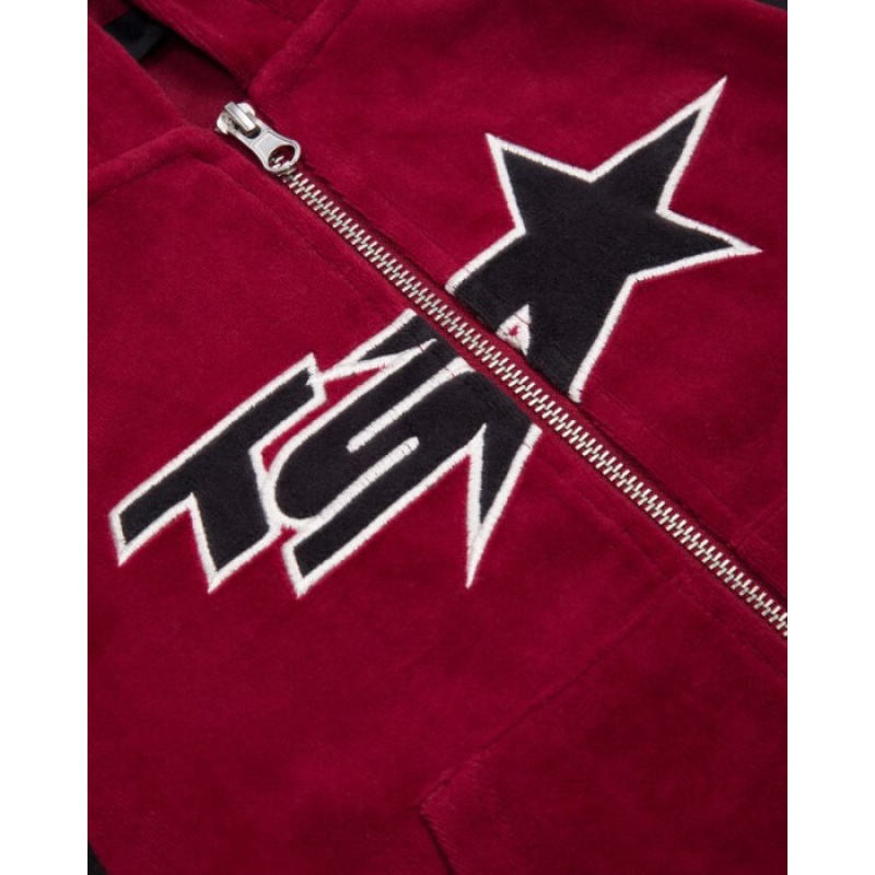 Trapstar TS-Star Contrast Panel Velour Hoodie Kapşonlu Kadın Bordo Türkiye | SD38-235