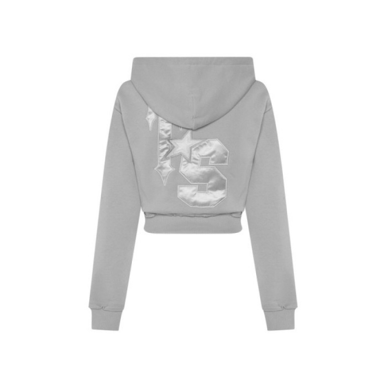 Trapstar TS-Star Silver Satin Applique Hoodie Kapşonlu Kadın Gri Türkiye | TZ81-922