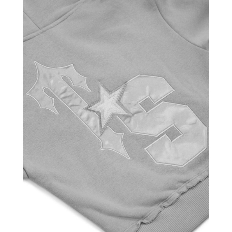 Trapstar TS-Star Silver Satin Applique Hoodie Kapşonlu Kadın Gri Türkiye | TZ81-922