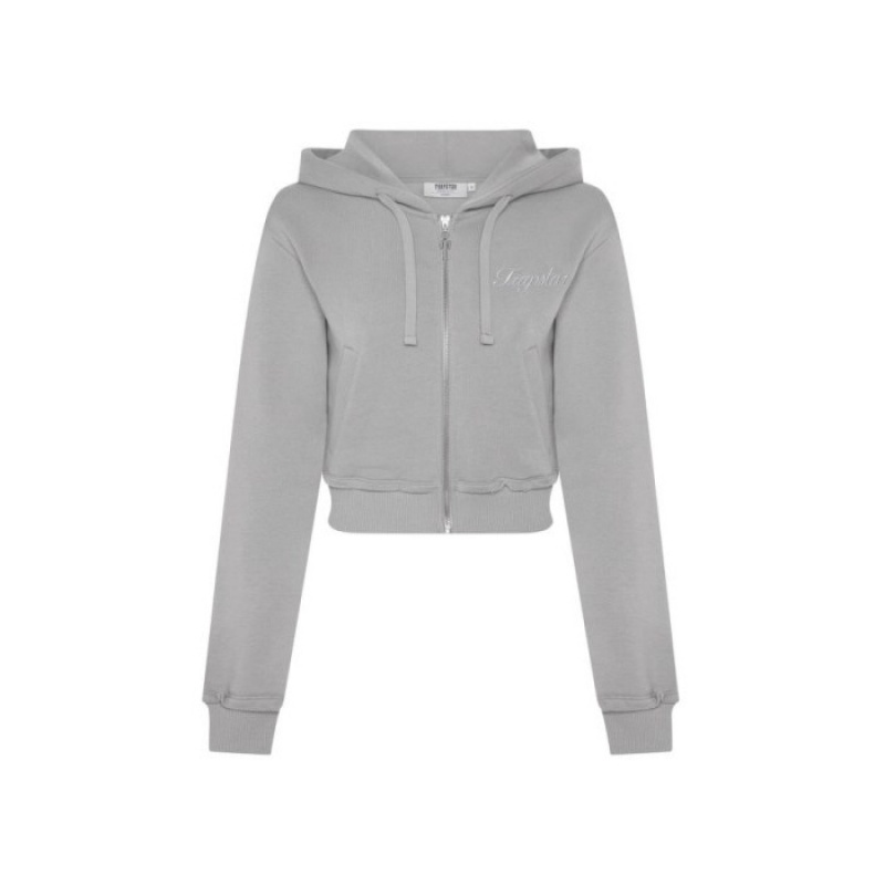 Trapstar TS-Star Silver Satin Applique Hoodie Kapşonlu Kadın Gri Türkiye | TZ81-922