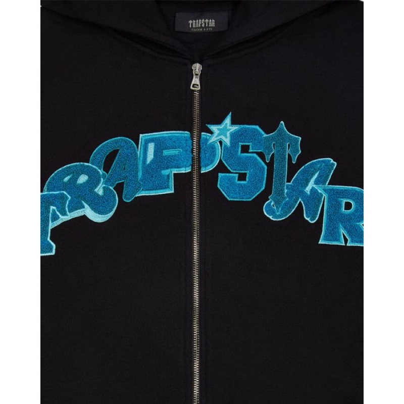 Trapstar Wildcard Chenille Hoodie Eşofman Takımı Erkek Siyah Turkuaz Türkiye | SM85-624