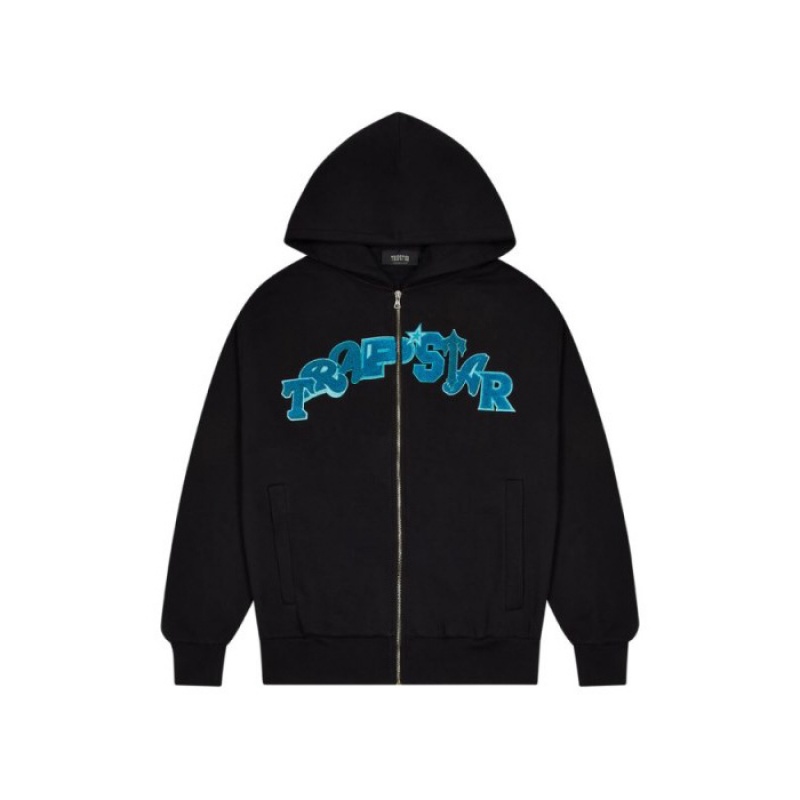 Trapstar Wildcard Chenille Hoodie Eşofman Takımı Erkek Siyah Turkuaz Türkiye | SM85-624